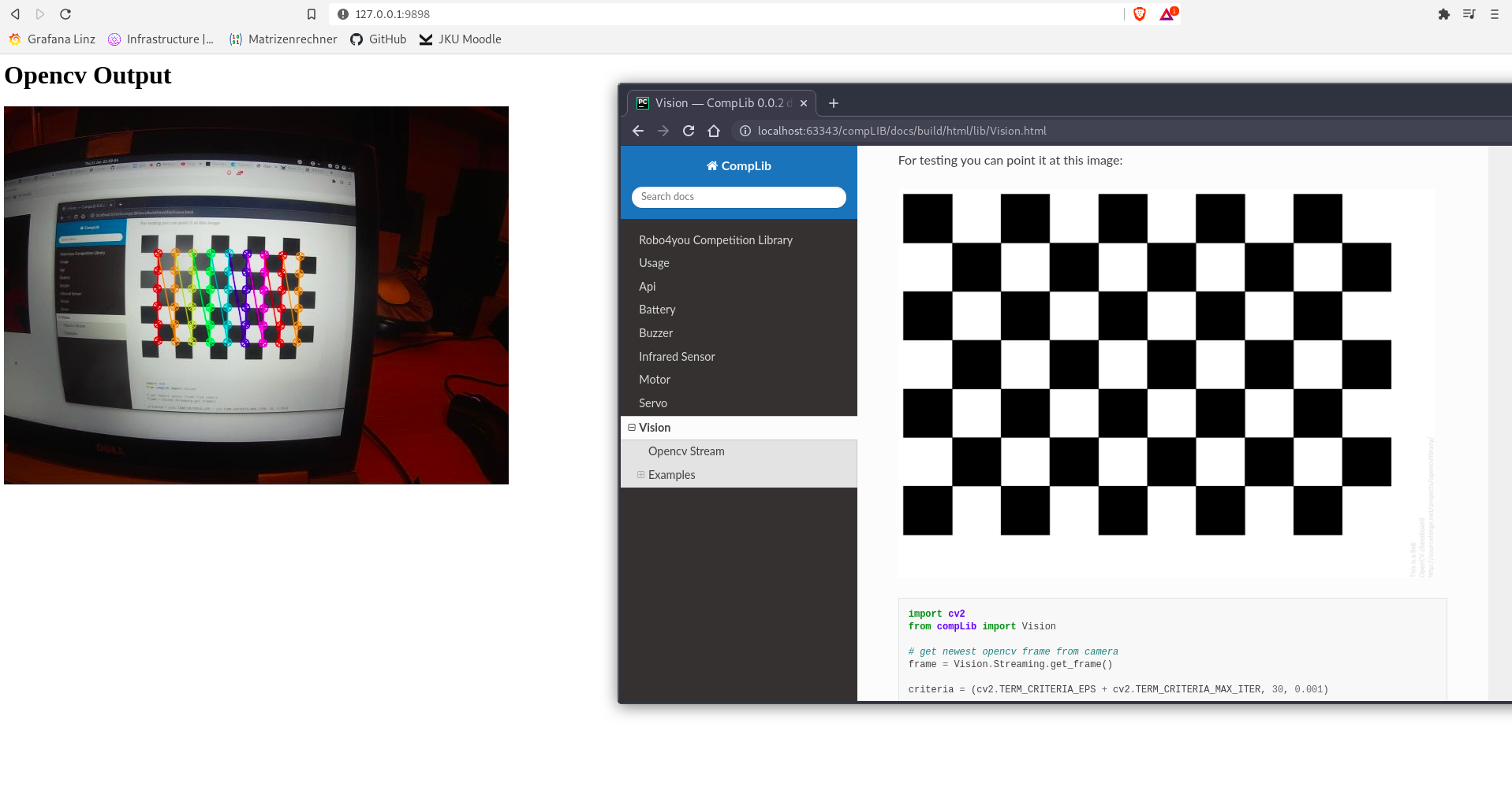 Processed frames from opencv